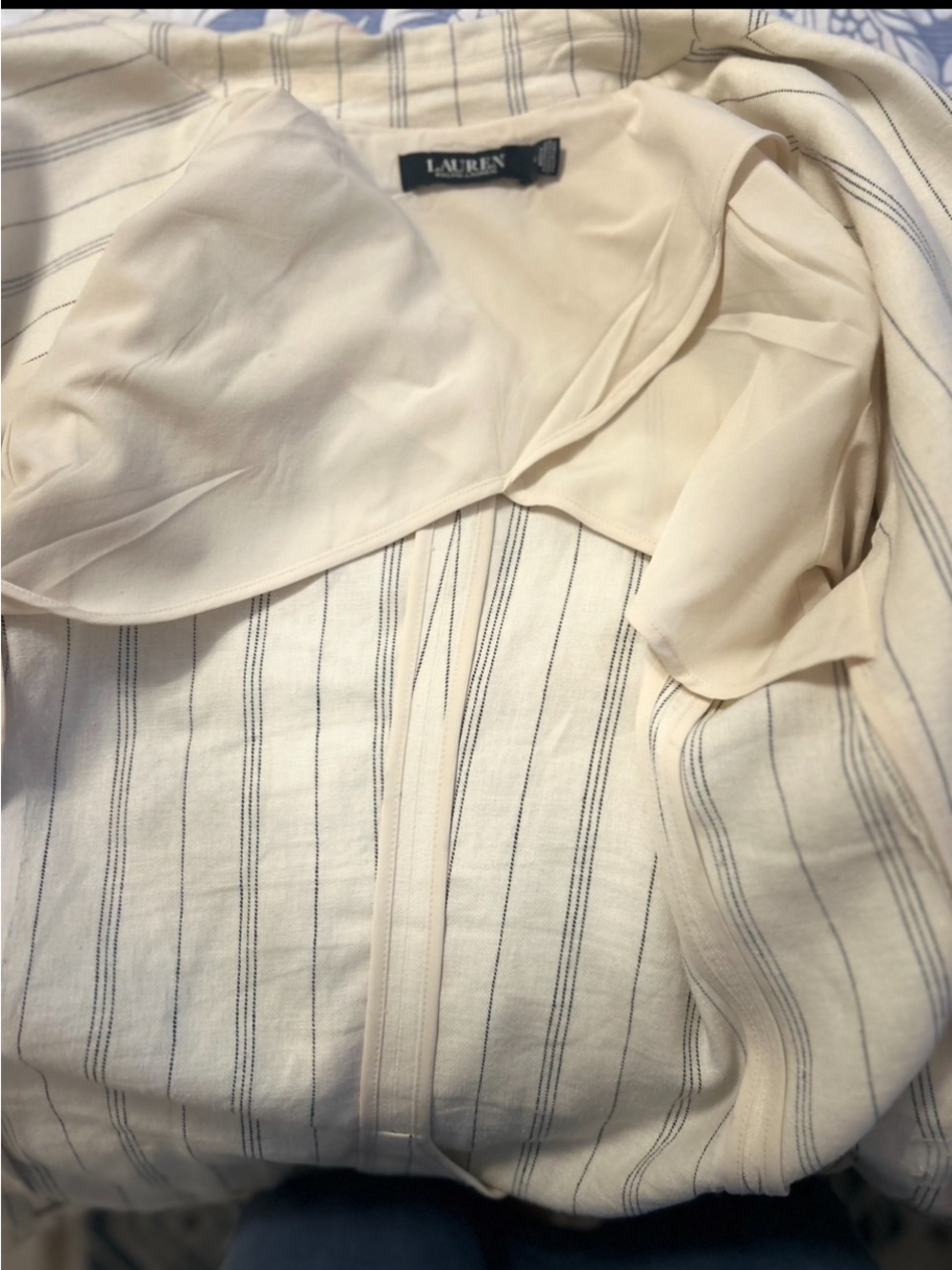 Lauren Ralph Lauren Cream Pinstripe Linen Blazer and Wide-Leg Trousers - Picture 7 of 16